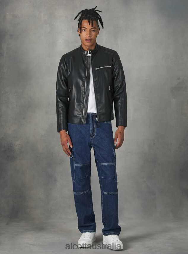 Leather-Effect Biker Jacket Men 2TH442753 BK1 BLACK Alcott Clothing