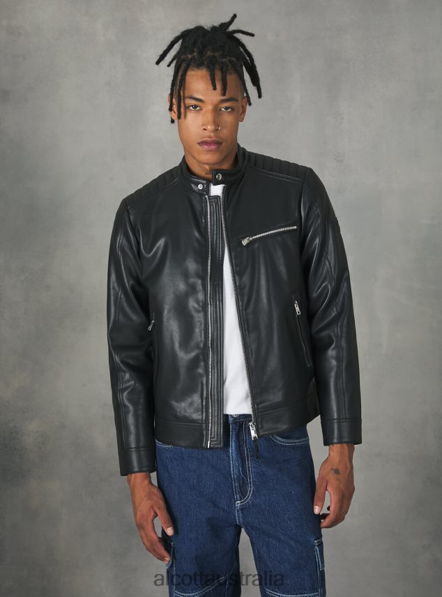 Leather-Effect Biker Jacket Men 2TH442753 BK1 BLACK Alcott Clothing