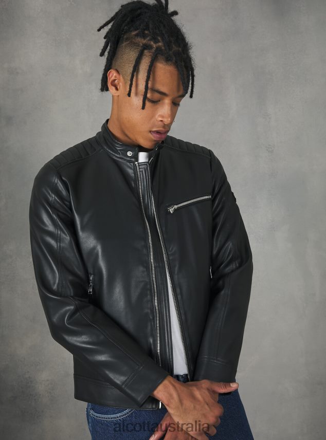 Leather-Effect Biker Jacket Men 2TH442753 BK1 BLACK Alcott Clothing