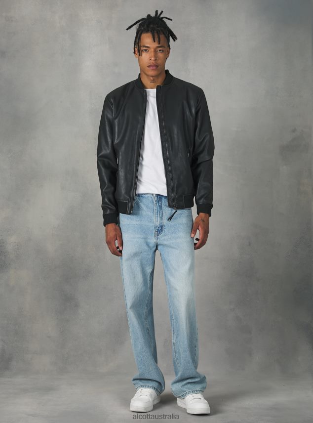 Leather-Effect Bomber Jacket Men 2TH442749 BK1 BLACK Alcott Clothing