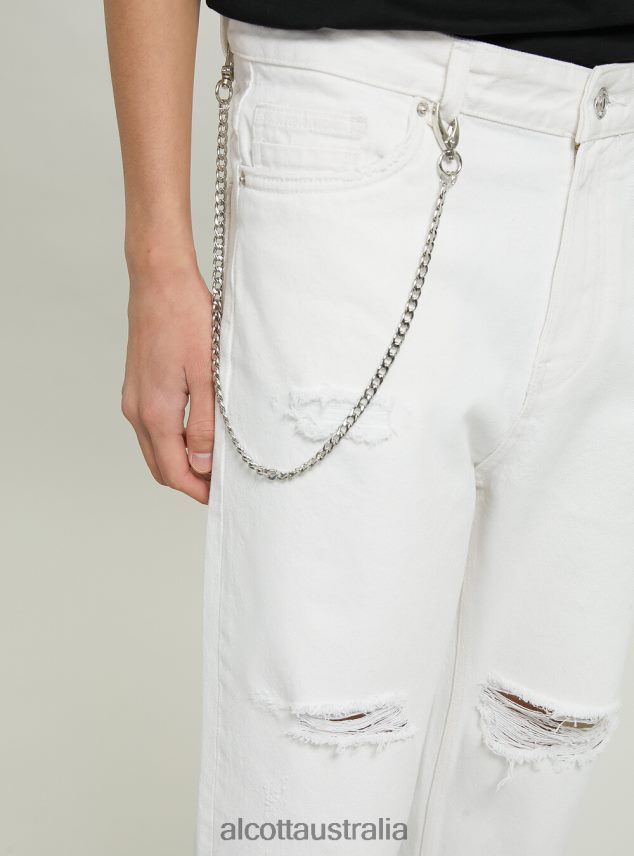 Relaxed Fit Jeans With Chain Men 2TH442943 WH2 WHITE Alcott Clothing