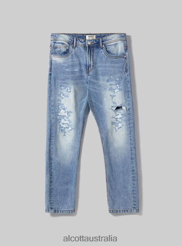Slim Fit Stretch Denim Jeans With Rips Men 2TH442678 D007 LIGHT AZURE Alcott Clothing