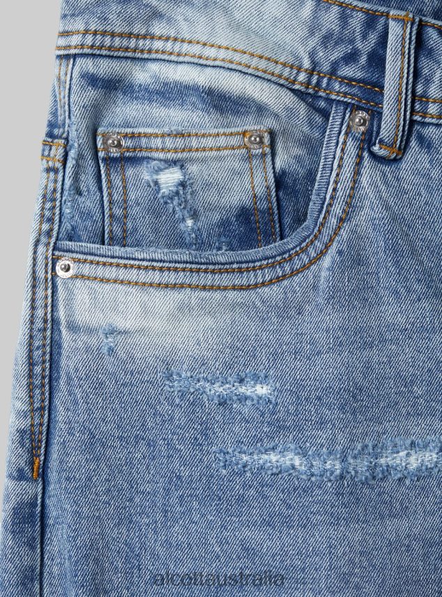 Slim Fit Stretch Denim Jeans With Rips Men 2TH442678 D007 LIGHT AZURE Alcott Clothing