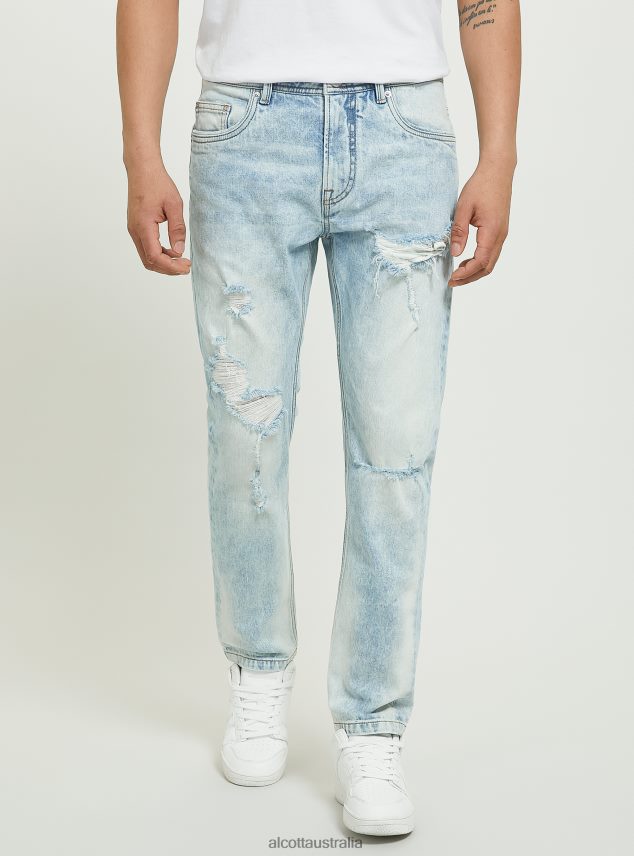 Slim Fit Stretch Denim Jeans With Rips Men 2TH442686 D007 LIGHT AZURE Alcott Clothing