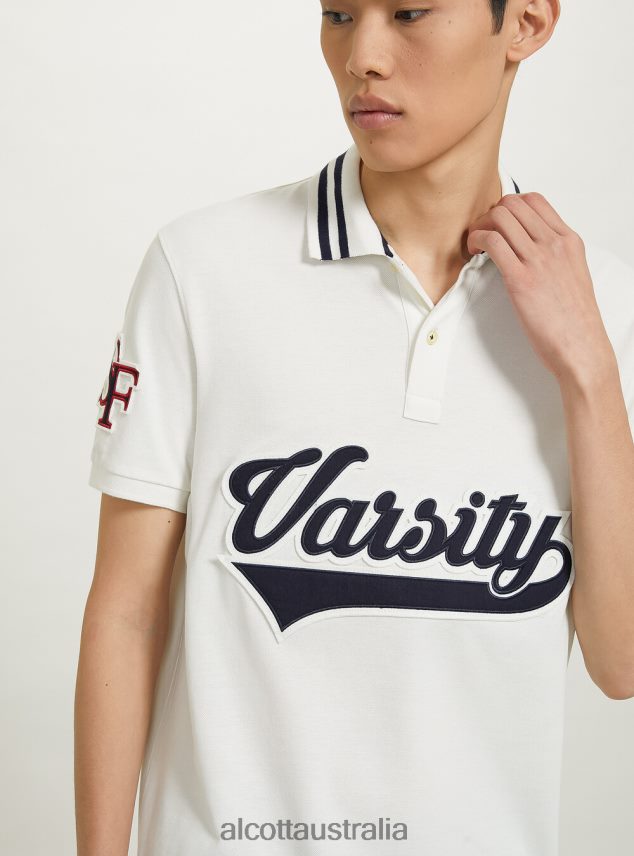 Cotton Polo Shirt With Varsity Patch Men 2TH4421039 C0020 OFF WHITE Alcott Clothing