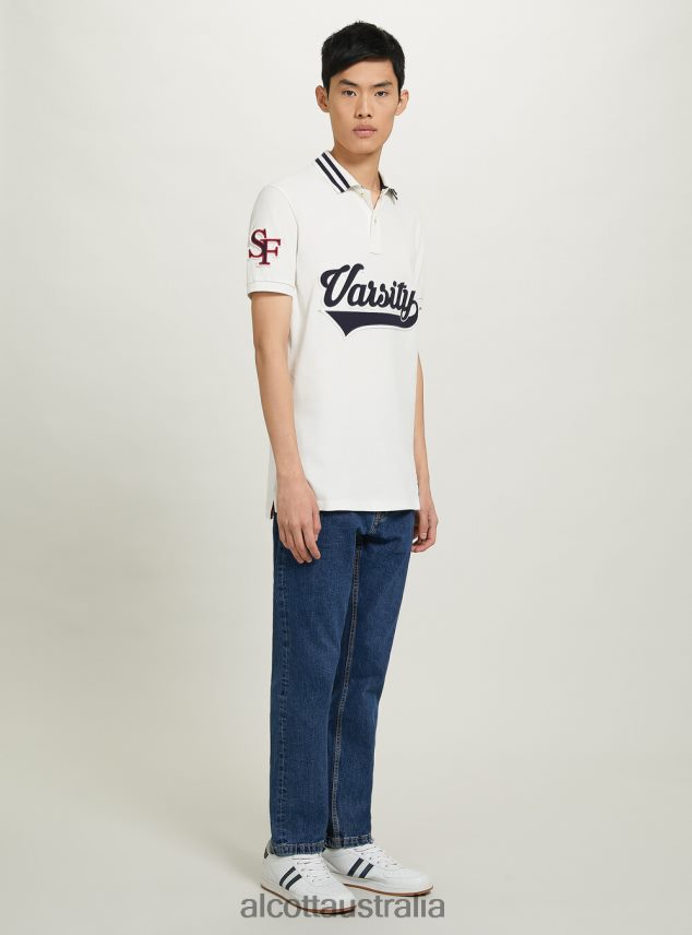 Cotton Polo Shirt With Varsity Patch Men 2TH4421039 C0020 OFF WHITE Alcott Clothing