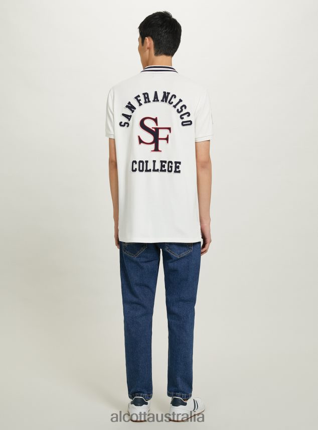 Cotton Polo Shirt With Varsity Patch Men 2TH4421039 C0020 OFF WHITE Alcott Clothing