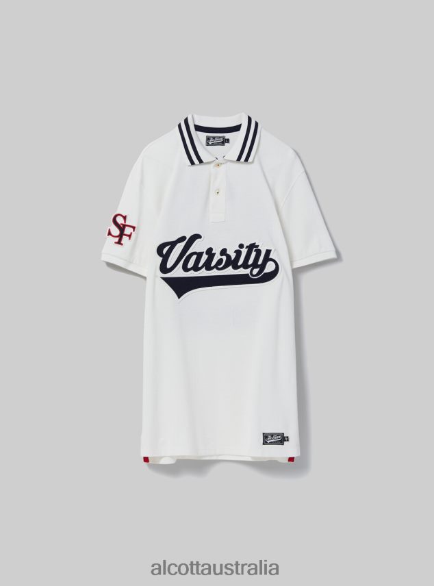 Cotton Polo Shirt With Varsity Patch Men 2TH4421039 C0020 OFF WHITE Alcott Clothing