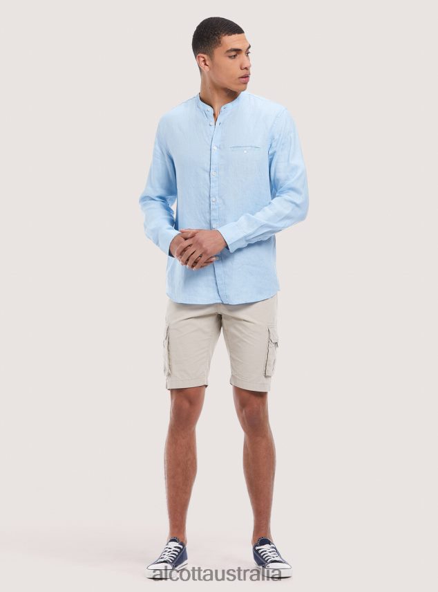 Camicia 100% Lino Collo Coreano Men 2TH4421033 AZ3 AZURRE LIGHT Alcott Clothing