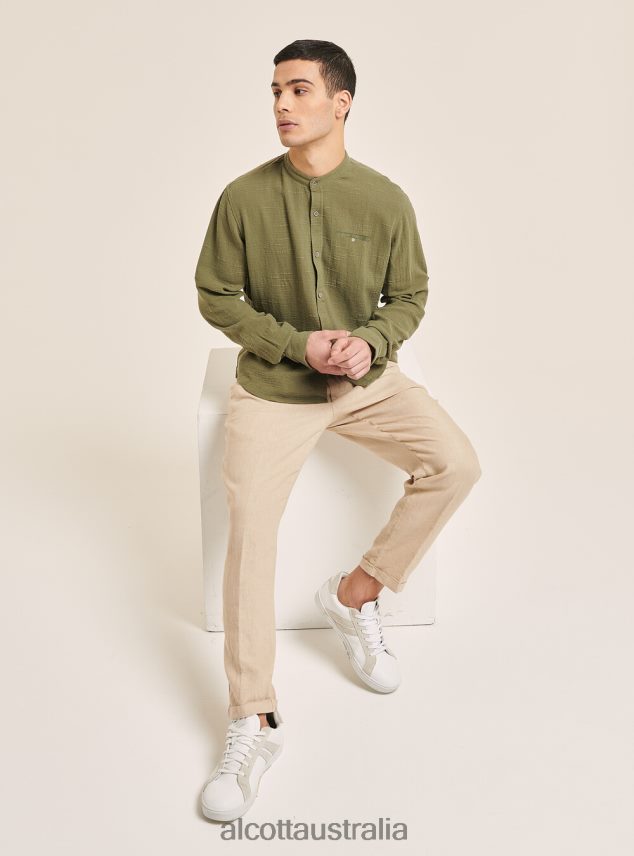 Camicia 100% Lino Collo Coreano Men 2TH442721 AZ3 AZURRE LIGHT Alcott Clothing