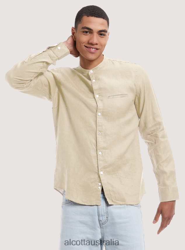 Camicia 100% Lino Collo Coreano Men 2TH442857 AZ3 AZURRE LIGHT Alcott Clothing