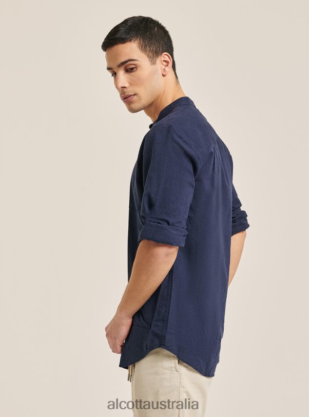 Camicia 100% Lino Collo Coreano Men 2TH442971 AZ3 AZURRE LIGHT Alcott Clothing
