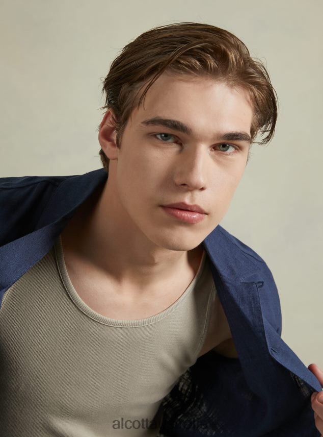 Linen Blend Shirt With Bowling Collar Men 2TH442993 KAKI Alcott Clothing