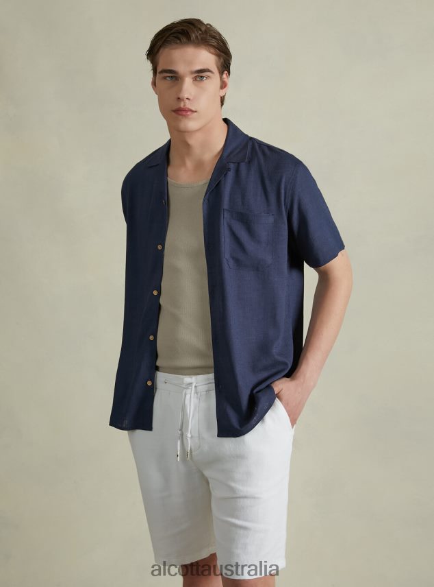 Linen Blend Shirt With Bowling Collar Men 2TH442993 KAKI Alcott Clothing