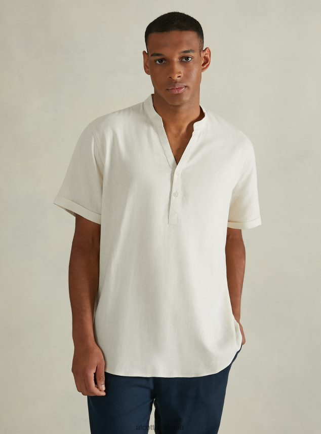 Linen Blend Shirt With Korean Collar Men 2TH4421141 WH3 WHITE Alcott Clothing