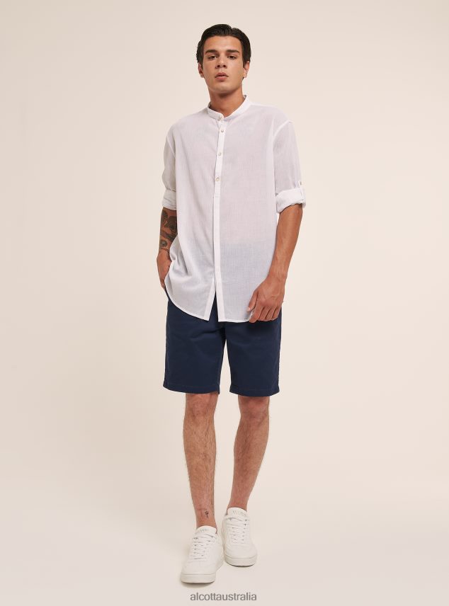 Long-Sleeved Cotton Shirt With Korean Collar Men 2TH442604 WHITE Alcott Clothing