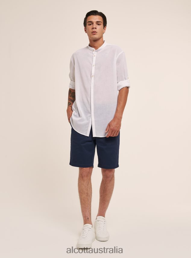 Long-Sleeved Cotton Shirt With Korean Collar Men 2TH442604 WHITE Alcott Clothing