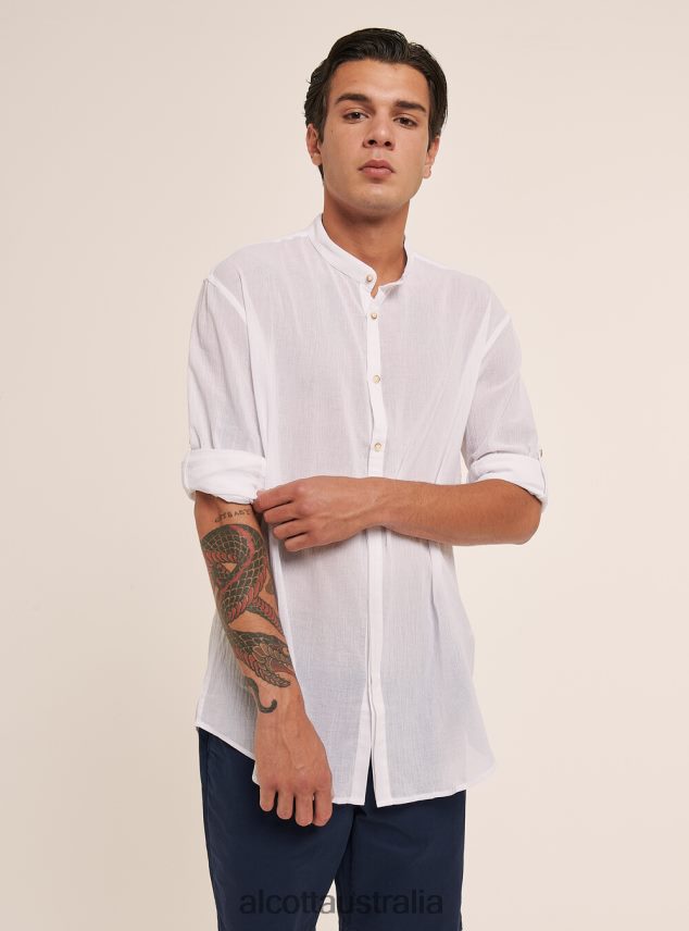 Long-Sleeved Cotton Shirt With Korean Collar Men 2TH442604 WHITE Alcott Clothing