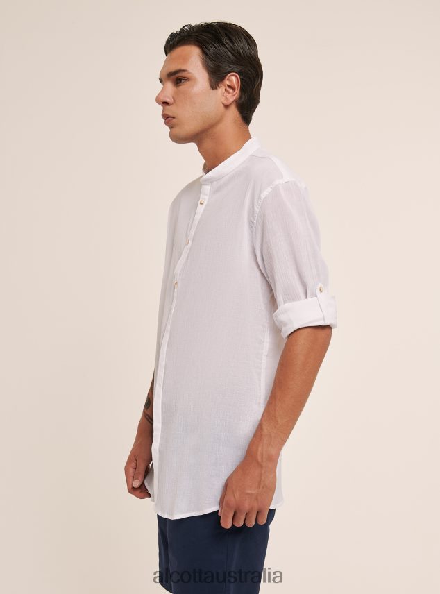 Long-Sleeved Cotton Shirt With Korean Collar Men 2TH442604 WHITE Alcott Clothing