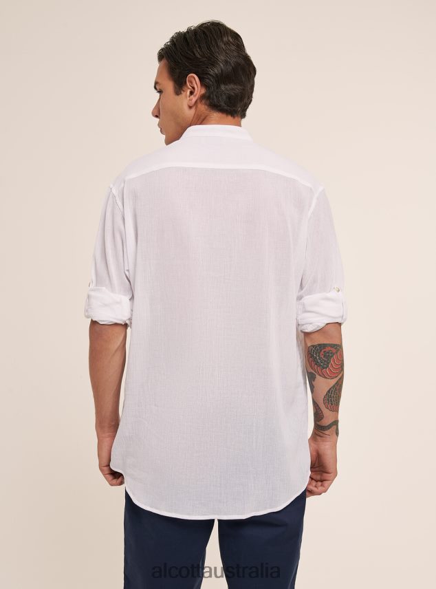 Long-Sleeved Cotton Shirt With Korean Collar Men 2TH442604 WHITE Alcott Clothing