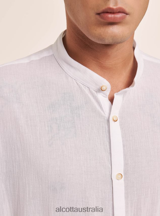 Long-Sleeved Cotton Shirt With Korean Collar Men 2TH442604 WHITE Alcott Clothing