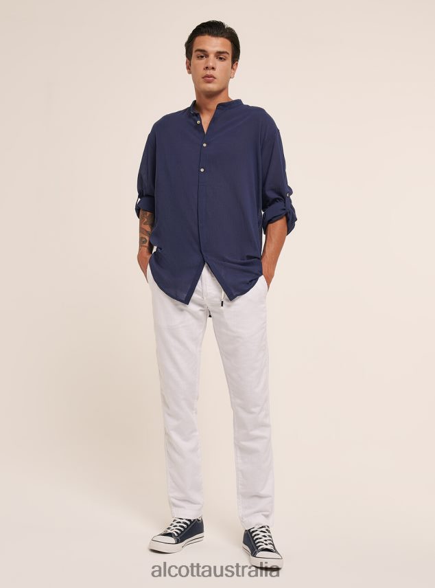 Long-Sleeved Cotton Shirt With Korean Collar Men 2TH442750 WHITE Alcott Clothing