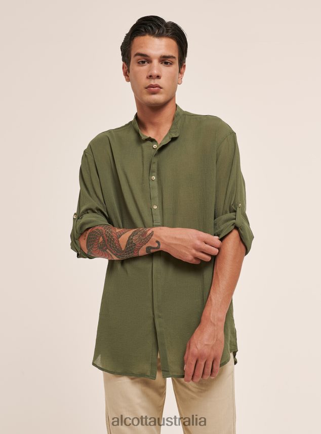 Long-Sleeved Cotton Shirt With Korean Collar Men 2TH442927 WHITE Alcott Clothing