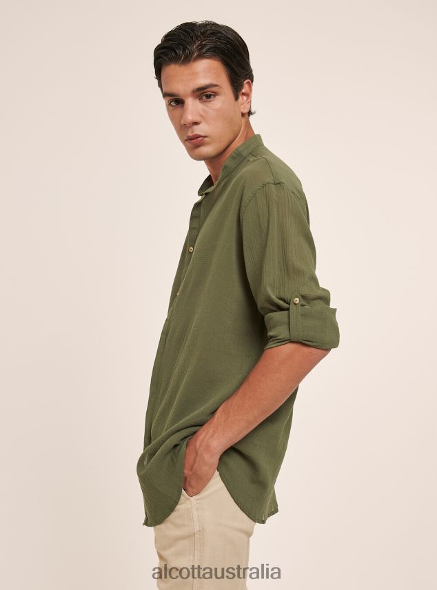 Long-Sleeved Cotton Shirt With Korean Collar Men 2TH442927 WHITE Alcott Clothing