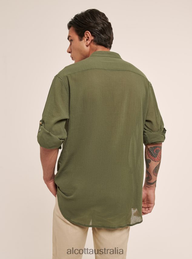 Long-Sleeved Cotton Shirt With Korean Collar Men 2TH442927 WHITE Alcott Clothing