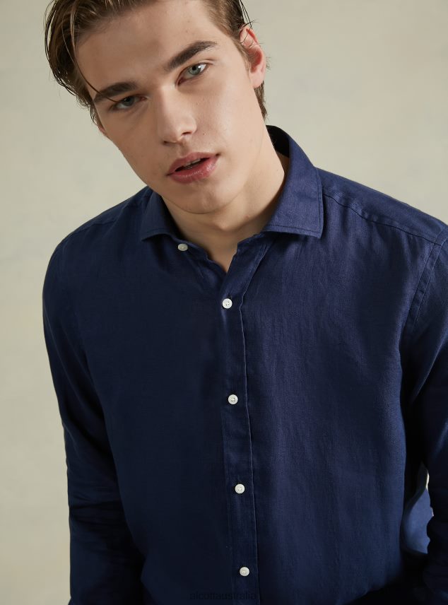 Long-Sleeved Pure Linen Shirt Men 2TH442705 AZ3 AZURRE LIGHT Alcott Clothing