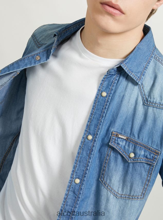 Short-Sleeved Denim Shirt Men 2TH442700 D006 AZURE Alcott Clothing