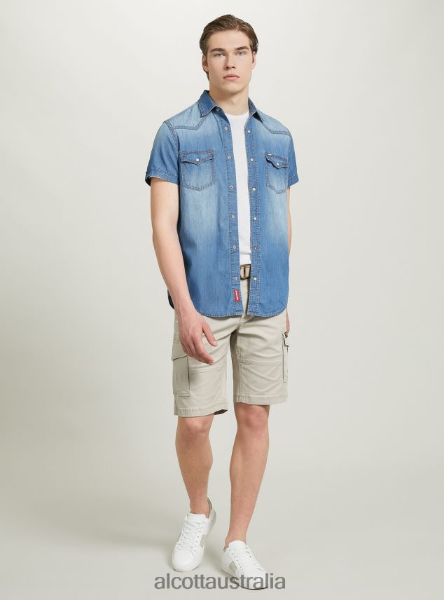 Short-Sleeved Denim Shirt Men 2TH442700 D006 AZURE Alcott Clothing