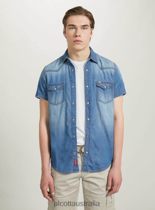 Short-Sleeved Denim Shirt Men 2TH442700 D006 AZURE Alcott Clothing