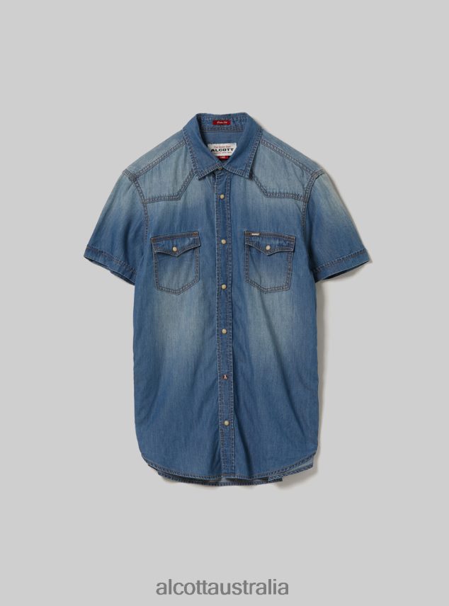 Short-Sleeved Denim Shirt Men 2TH442700 D006 AZURE Alcott Clothing