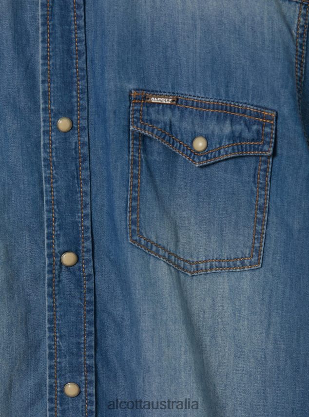 Short-Sleeved Denim Shirt Men 2TH442700 D006 AZURE Alcott Clothing