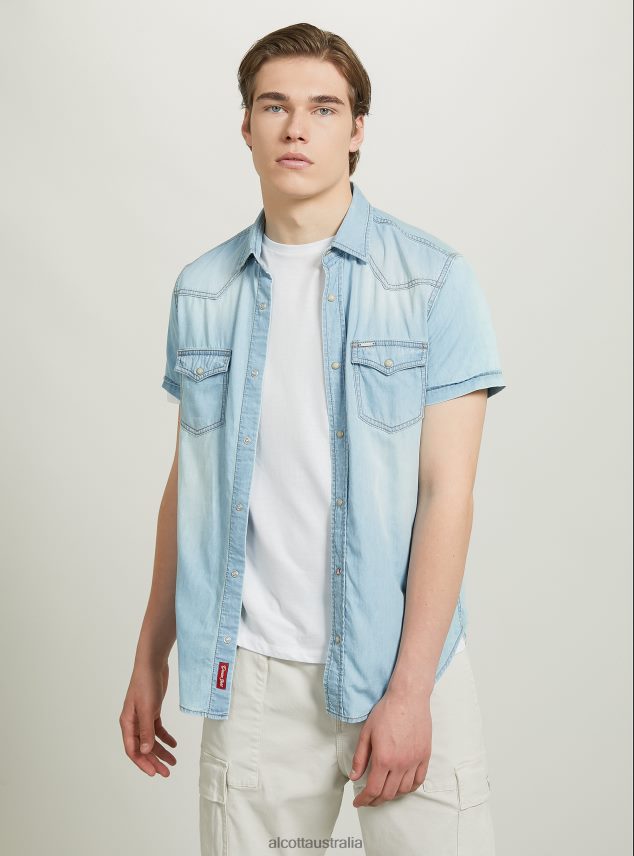Short-Sleeved Denim Shirt Men 2TH442842 D006 AZURE Alcott Clothing