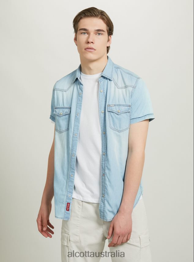 Short-Sleeved Denim Shirt Men 2TH442842 D006 AZURE Alcott Clothing