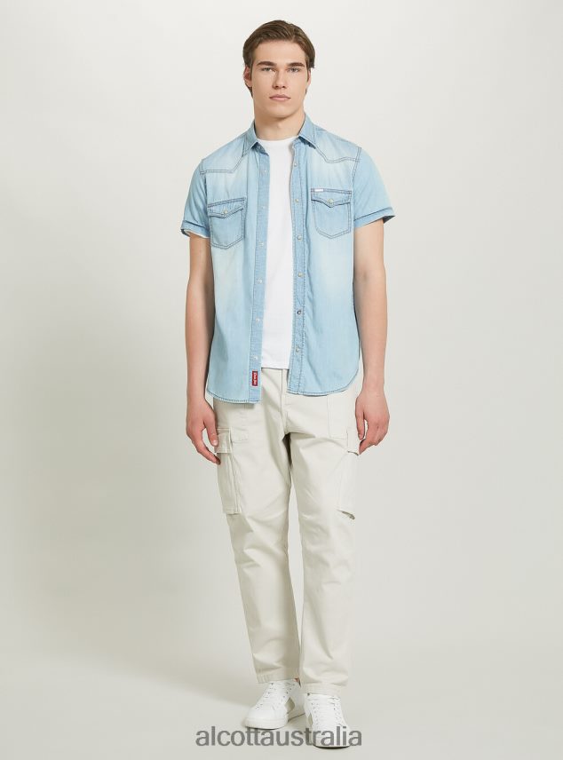 Short-Sleeved Denim Shirt Men 2TH442842 D006 AZURE Alcott Clothing