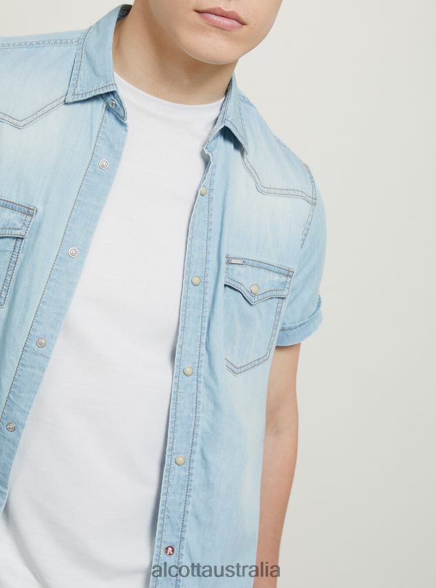 Short-Sleeved Denim Shirt Men 2TH442842 D006 AZURE Alcott Clothing