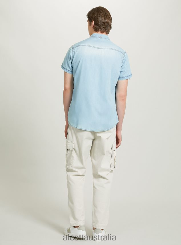 Short-Sleeved Denim Shirt Men 2TH442842 D006 AZURE Alcott Clothing