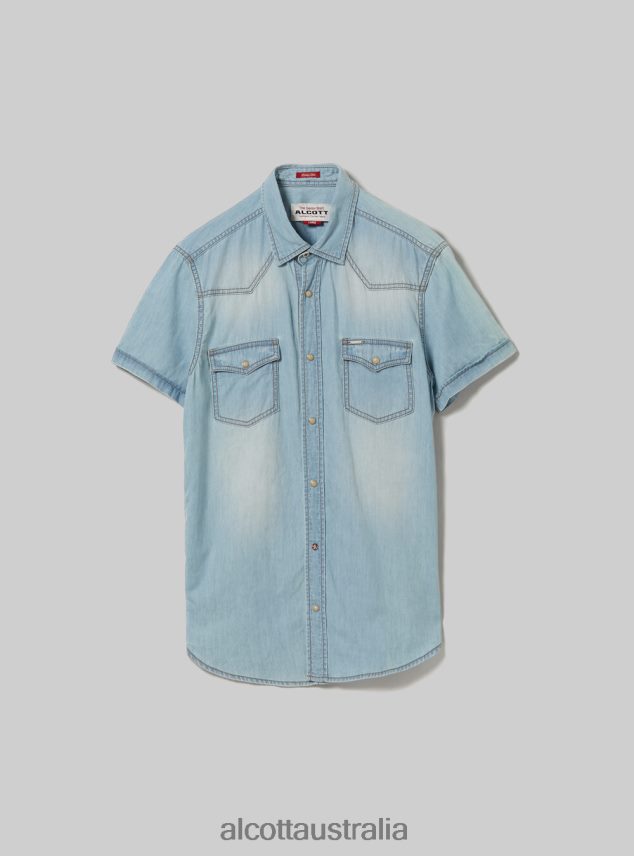 Short-Sleeved Denim Shirt Men 2TH442842 D006 AZURE Alcott Clothing