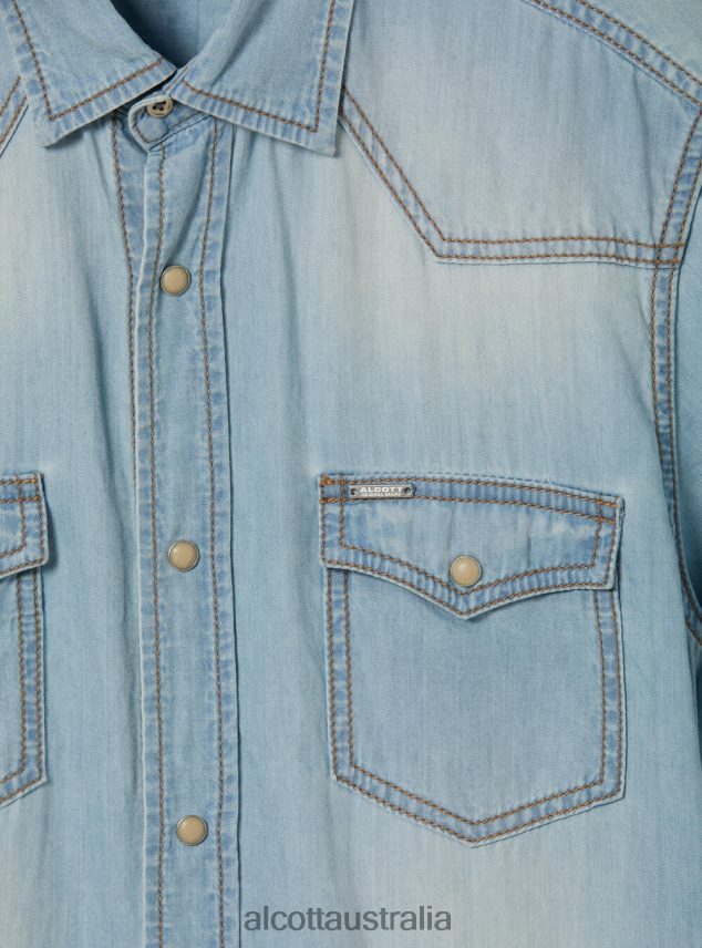 Short-Sleeved Denim Shirt Men 2TH442842 D006 AZURE Alcott Clothing