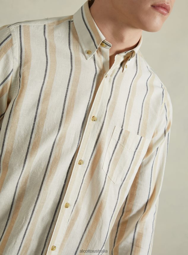 Striped Linen Blend Shirt Men 2TH442631 AZURE Alcott Clothing