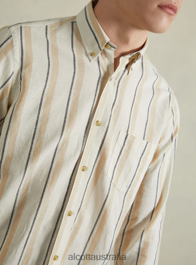 Striped Linen Blend Shirt Men 2TH442631 AZURE Alcott Clothing