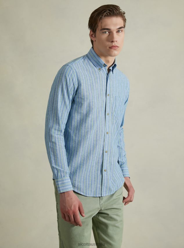 Striped Linen Blend Shirt Men 2TH442698 AZURE Alcott Clothing