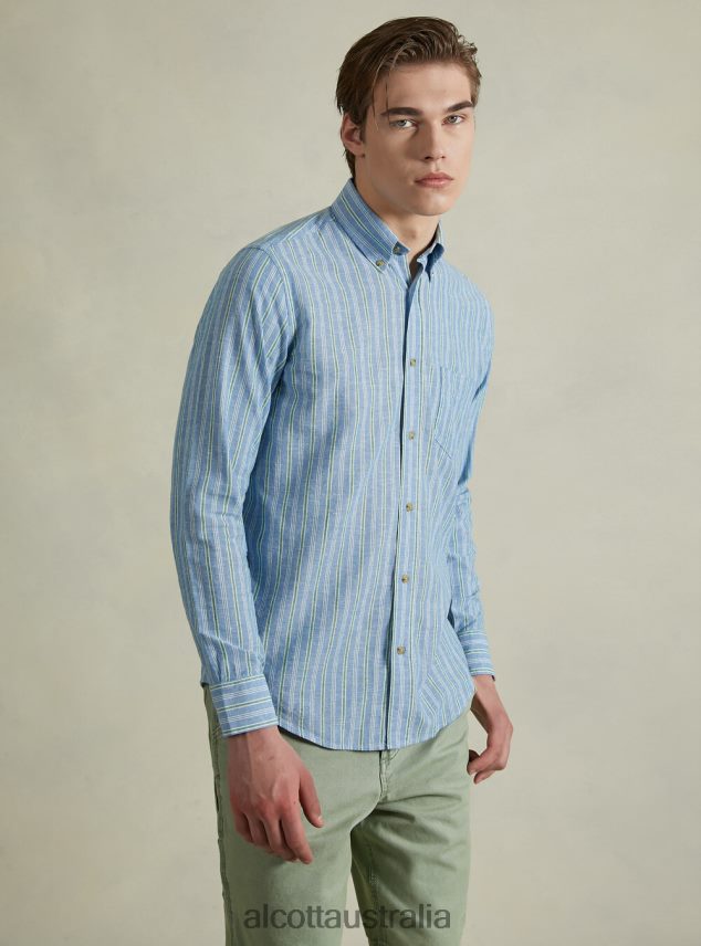 Striped Linen Blend Shirt Men 2TH442698 AZURE Alcott Clothing