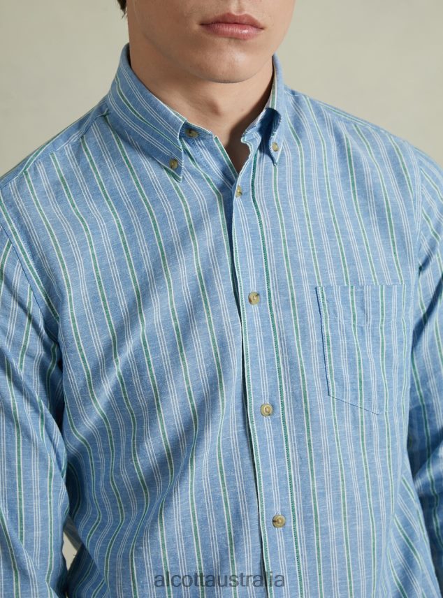 Striped Linen Blend Shirt Men 2TH442698 AZURE Alcott Clothing