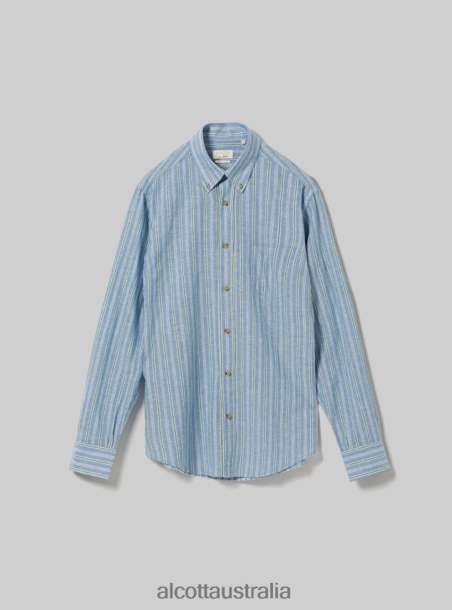 Striped Linen Blend Shirt Men 2TH442698 AZURE Alcott Clothing