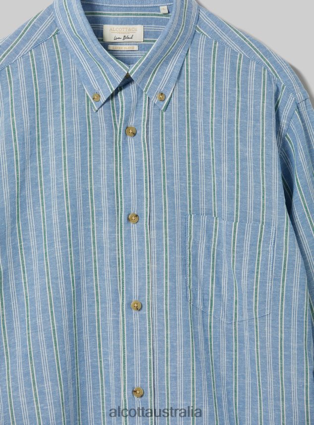 Striped Linen Blend Shirt Men 2TH442698 AZURE Alcott Clothing