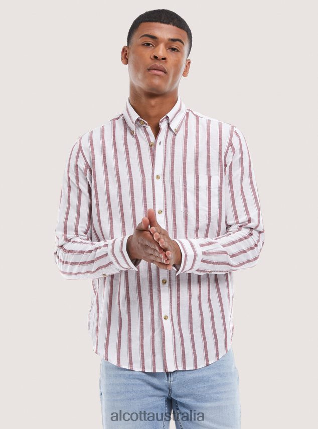 Striped Linen Blend Shirt Men 2TH442714 BLUE NAVY Alcott Clothing